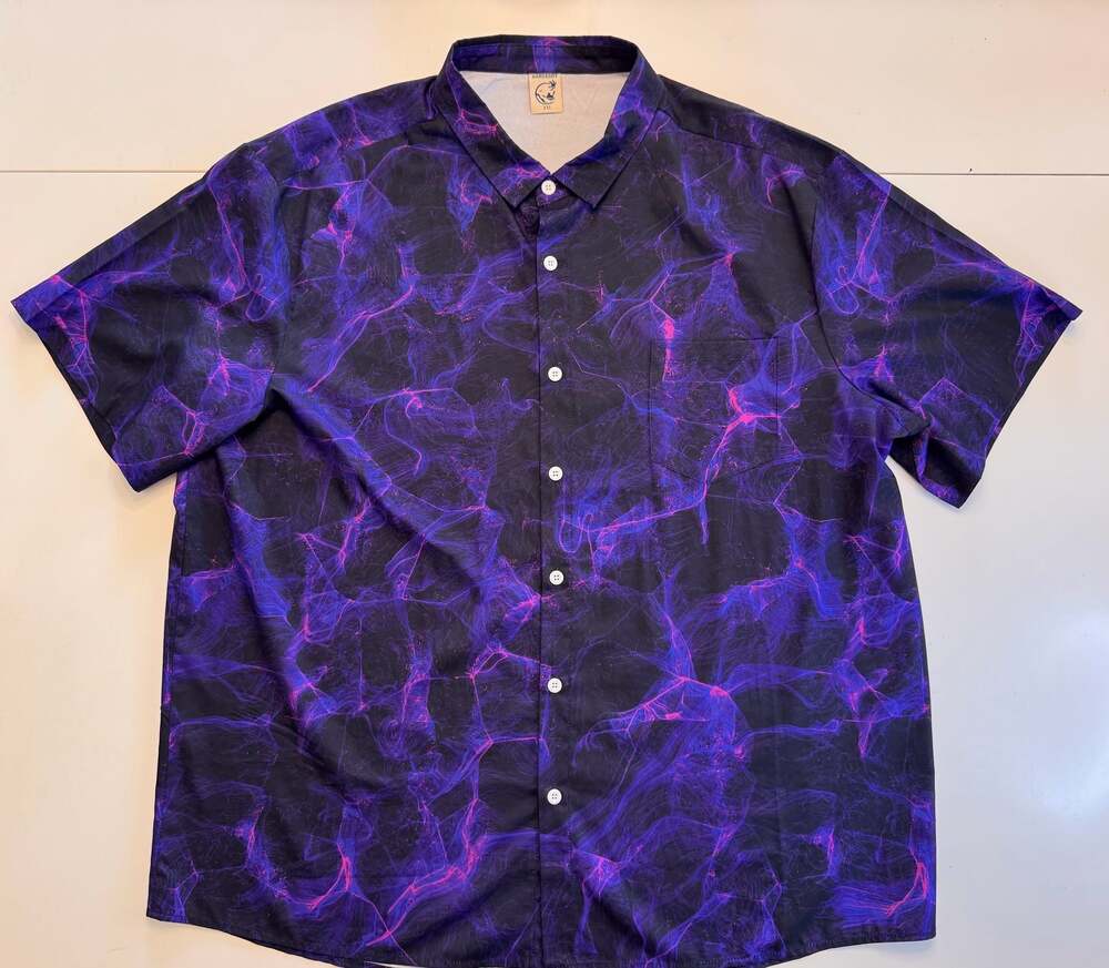 Hardaddy Men's Purple Galaxy Lightning Print Short Sleeve Casual Button Down Shi